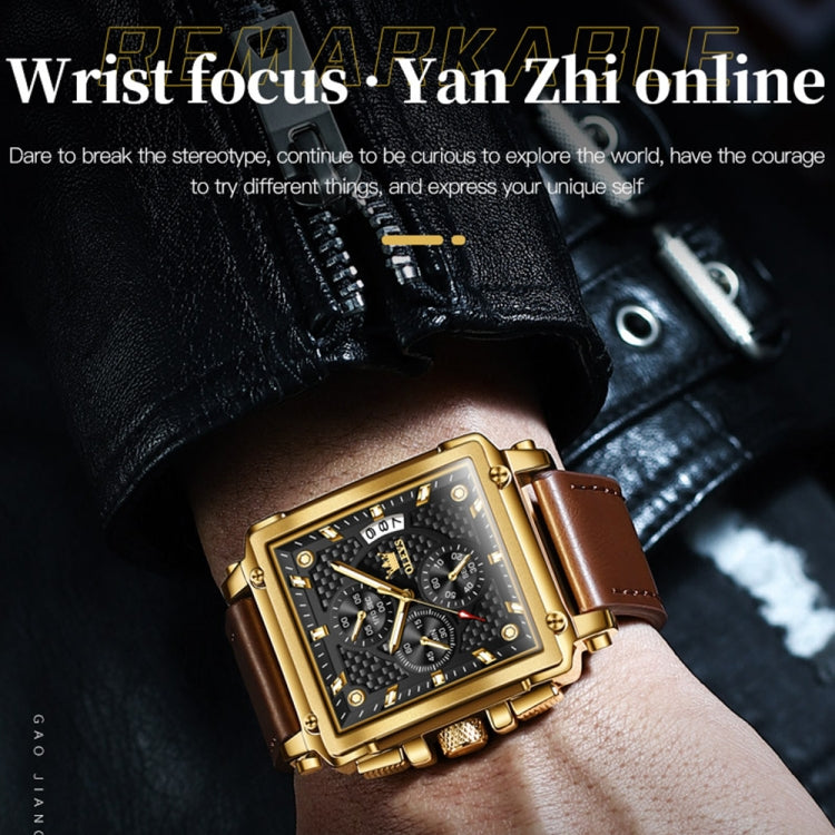 OLEVS 9925 Men Square Dial Multifunctional Waterproof Quartz Watch — Black