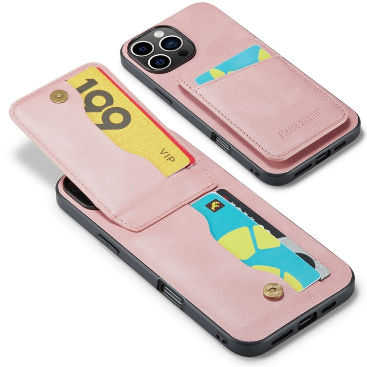 Fierre Shann Crazy Horse Card Holder Back Cover PU Phone Case — For iPhone 16 Pro
