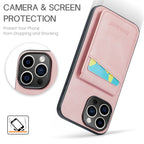 Fierre Shann Crazy Horse Card Holder Back Cover PU Phone Case — For iPhone 15 Pro Max