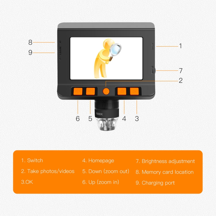 P110 50X-1000X Desktop Electronic Digital Microscope with 4.3 inch Screen
