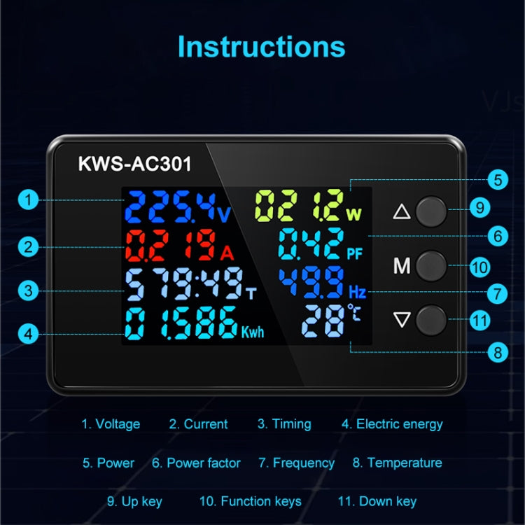 KWS-AC301-100A 50-300V AC Digital Current Voltmeter with Opening Transformer — view 7