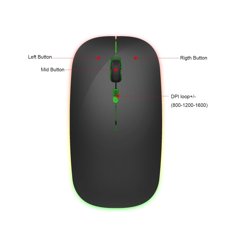 HXSJ M40 2.4GHZ 800,1200,1600dpi Third Gear Adjustment Colorful Wireless Mouse USB Rechargeable