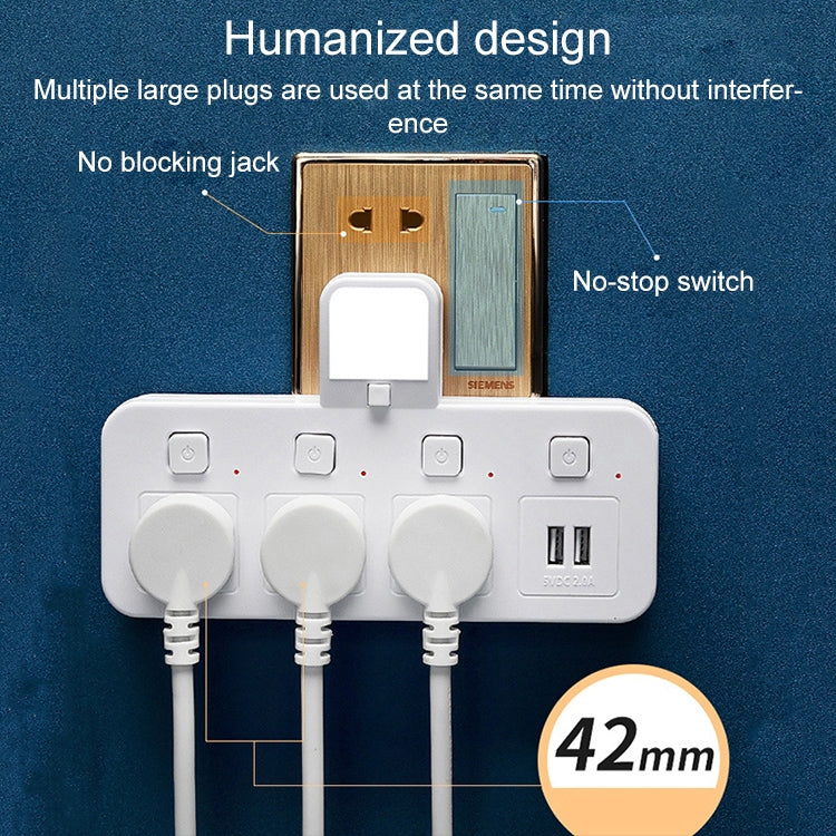 Home Office Multifunctional USB Wireless Plug Converter Plug Board, with Night Light — 1 to 4 + 2USB