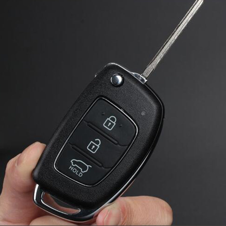 Folding Car Key Shell with Silver Metal Edge, For Hyundai 3-button