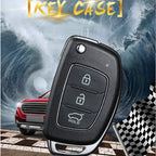 Folding Car Key Shell with Silver Metal Edge, For Hyundai 3-button