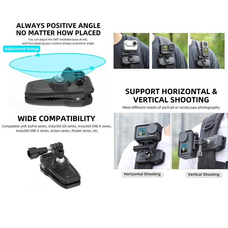Sunnylife 360 Degree Rotation Swivel Backpack Clip Magnetic Suction Action Camera Mount