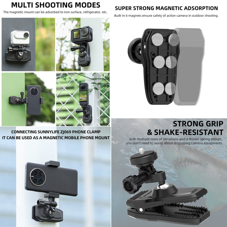 Sunnylife 360 Degree Rotation Swivel Backpack Clip Magnetic Suction Action Camera Mount