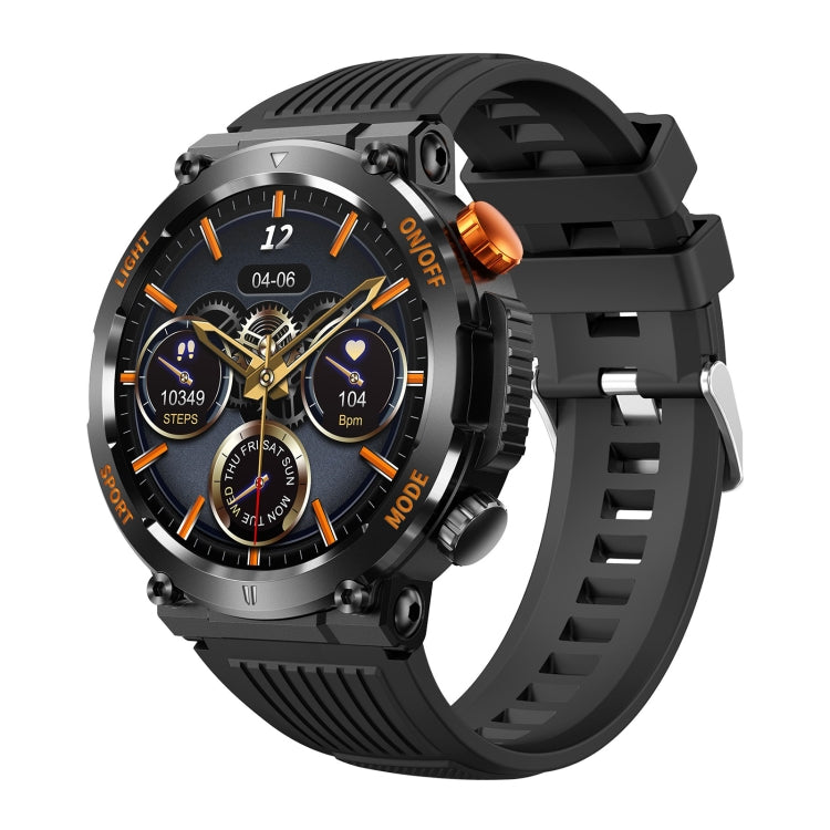 HT17 1.46 inch Round Screen Bluetooth Smart Watch, Support Health Monitoring & 100+ Sports Modes — Black