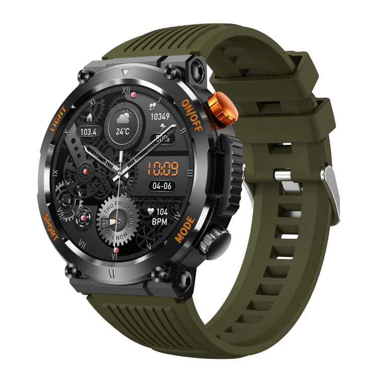 HT17 1.46 inch Round Screen Bluetooth Smart Watch, Support Health Monitoring & 100+ Sports Modes — Green