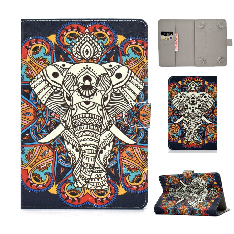 Universal Colored Drawing Pattern Horizontal Flip PU Leather Case with Holder & Card Slots — Crown Cat
