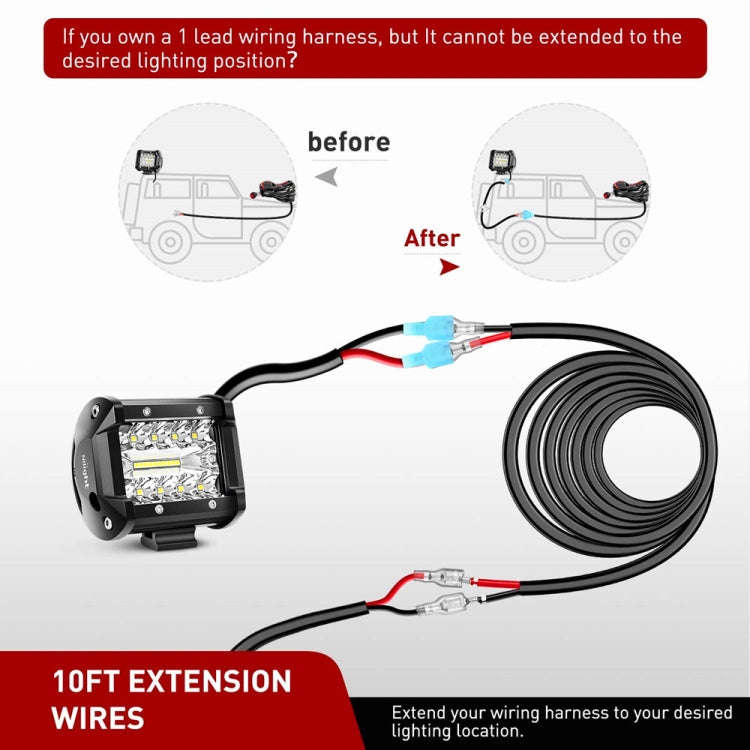 2pcs 16AWG For LED Lights / Off-Road Lights Car Wiring Harness Extension Cable Kit