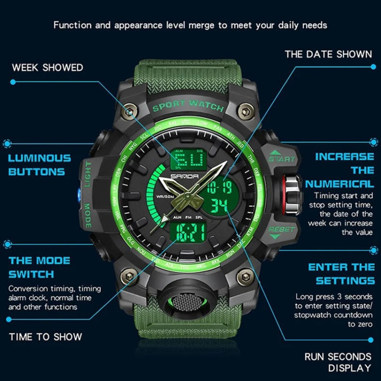 SANDA 3132 Men Multifunctional Waterproof Luminous Sports Watch — view 8