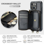 JEEHOOD C22 Series Zipper Wallet Leather Phone Case with Dual Lanyard