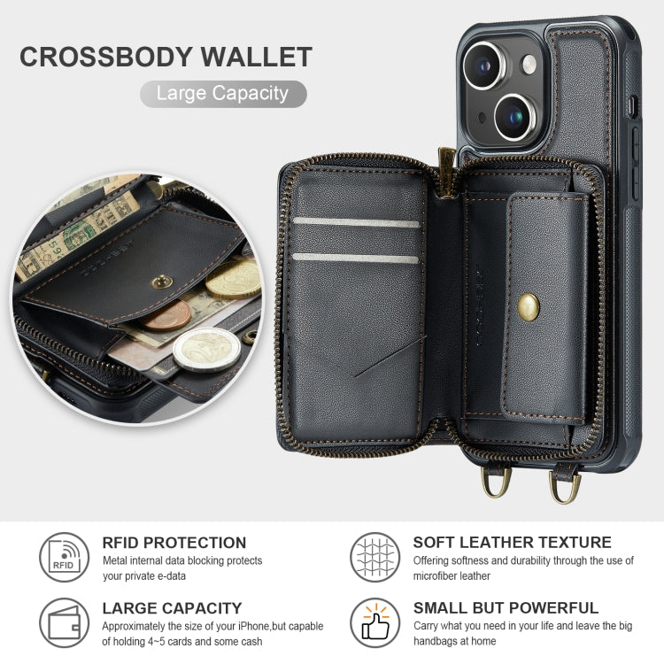 JEEHOOD C22 Series Zipper Wallet Leather Phone Case with Dual Lanyard