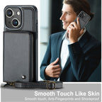 JEEHOOD C22 Series Zipper Wallet Leather Phone Case with Dual Lanyard