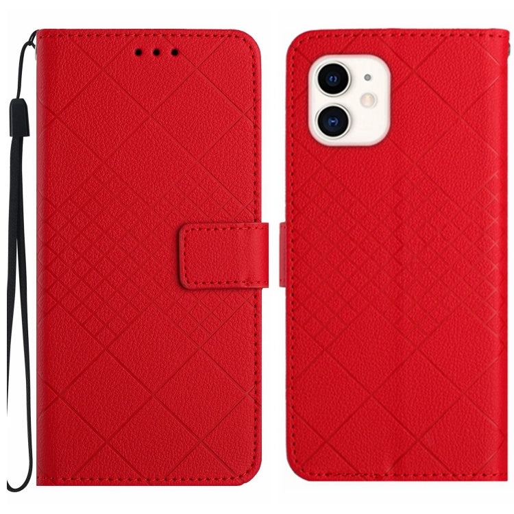 Rhombic Grid Texture Leather Phone Case — Black