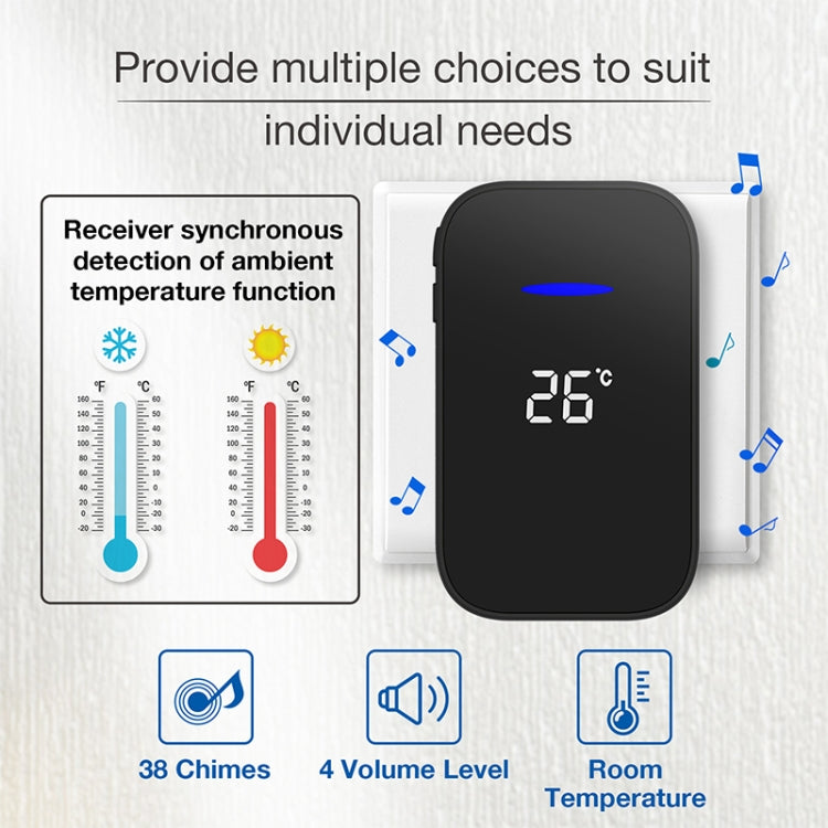 C302B One to One Home Wireless Doorbell Temperature Digital Display Remote Control Elderly Pager — US Plug