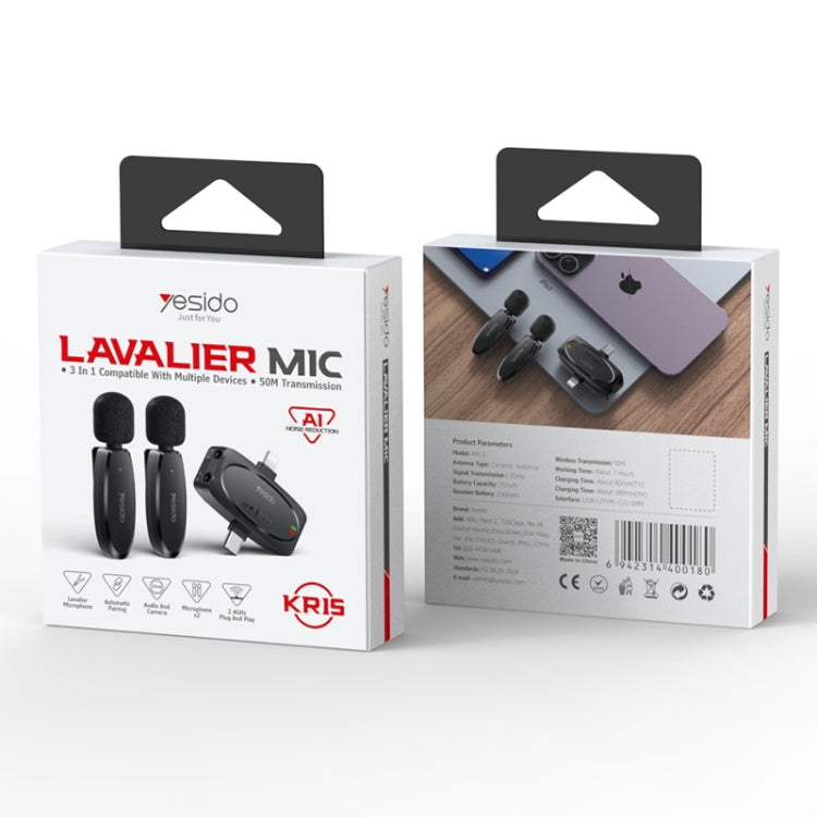 YESIDO KR15 Dual Low-latency Wireless Lavalier Microphone with 3 in 1 Receiver — view 13