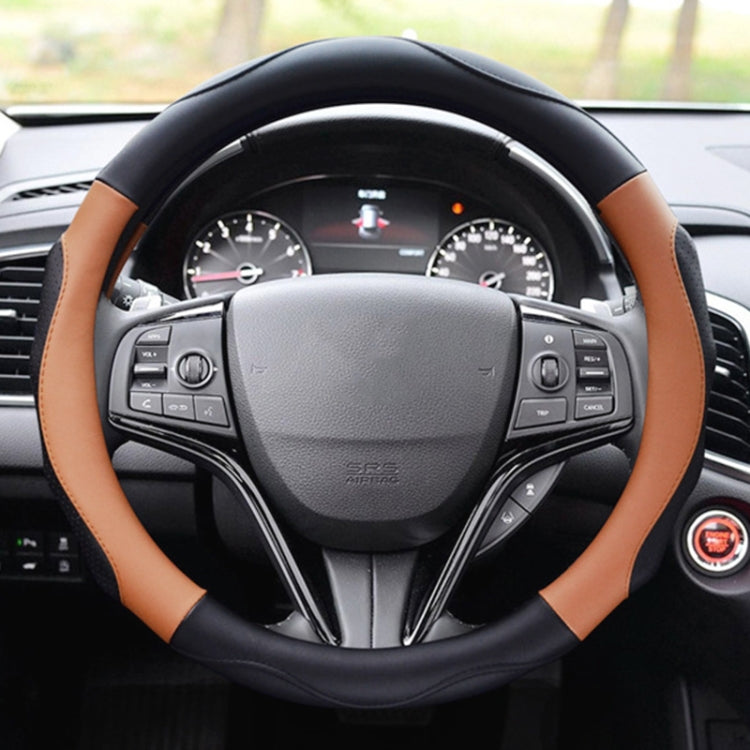 Super Fiber Leather Car Universal Anti-skid Steering Wheel Cover, Diameter: 38cm — Black Coffee