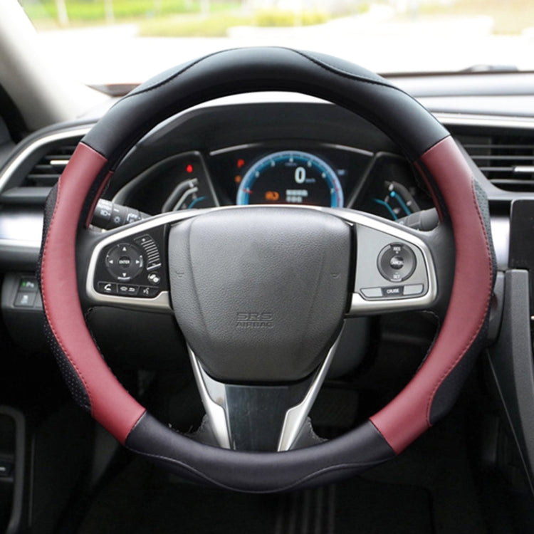 Super Fiber Leather Car Universal Anti-skid Steering Wheel Cover, Diameter: 38cm — Black Win Red