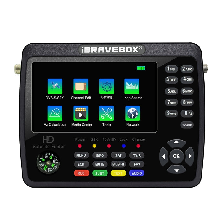 iBRAVEBOX V10 Finder Max+ 4.3 inch Display Digital Satellite Meter Signal Finder, Support DVB-S/S2/S2X AHD — US Plug