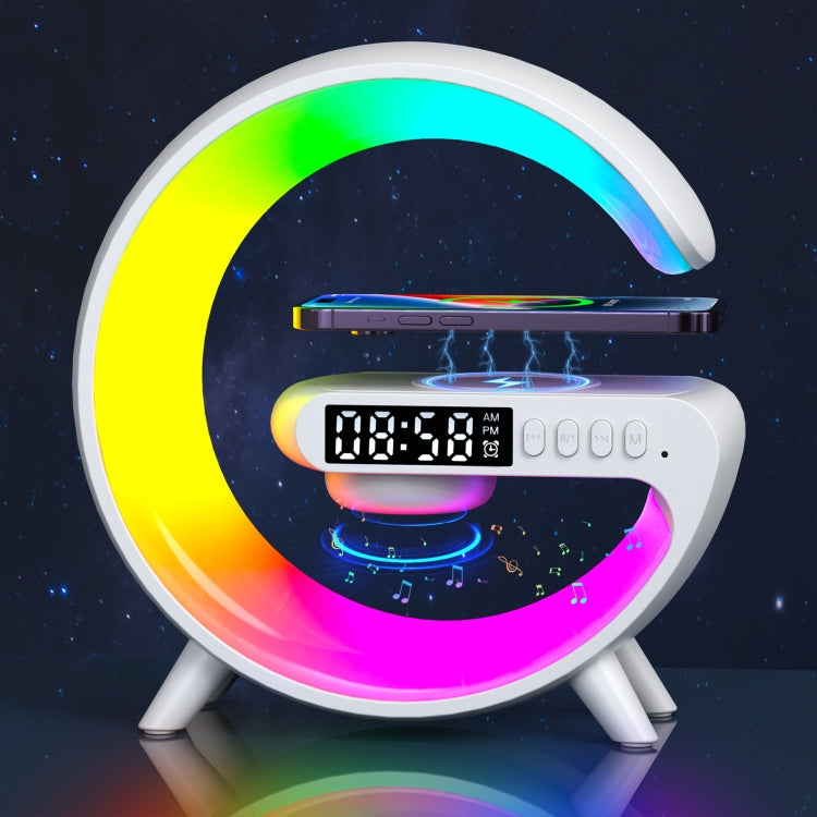 G69 G Shape Smart Bluetooth Speaker Support Wireless Charger & Alarm Clock & Wake-up Light — G69 (White)