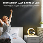 G69 G Shape Smart Bluetooth Speaker Support Wireless Charger & Alarm Clock & Wake-up Light — White