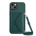 Rhombic Texture Card Bag RFID Phone Case with Long Lanyard