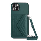 Rhombic Texture Card Bag RFID Phone Case with Long Lanyard