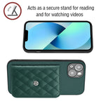 Rhombic Texture Card Bag RFID Phone Case with Long Lanyard — For iPhone 14 Plus