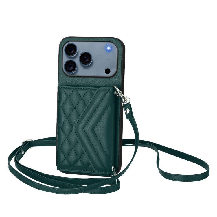 Rhombic Texture Card Bag RFID Phone Case with Long Lanyard