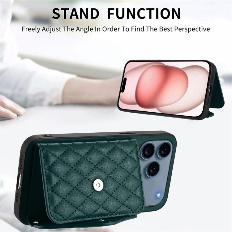 Rhombic Texture Card Bag RFID Phone Case with Long Lanyard