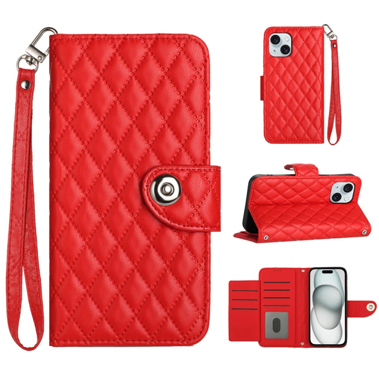 Rhombic Texture Flip Leather Phone Case with Lanyard