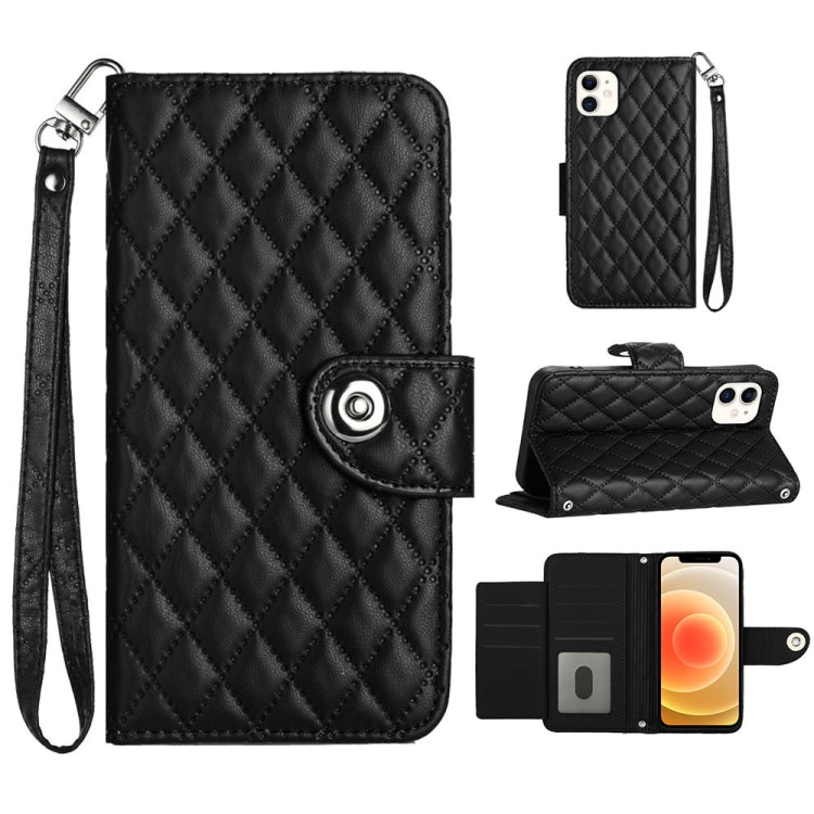 Rhombic Texture Flip Leather Phone Case with Lanyard