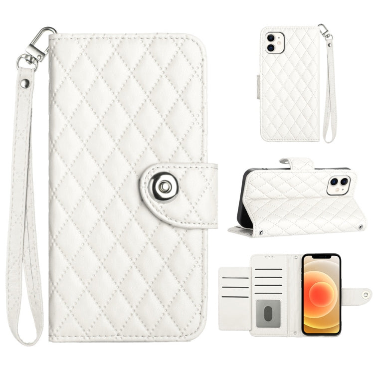 Rhombic Texture Flip Leather Phone Case with Lanyard