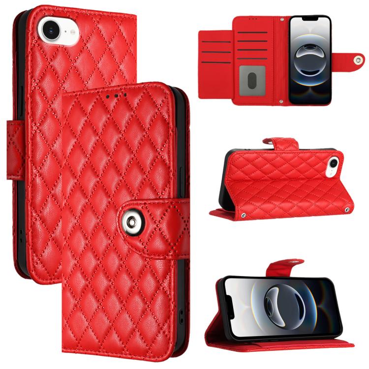 Rhombic Texture Flip Leather Phone Case with Lanyard