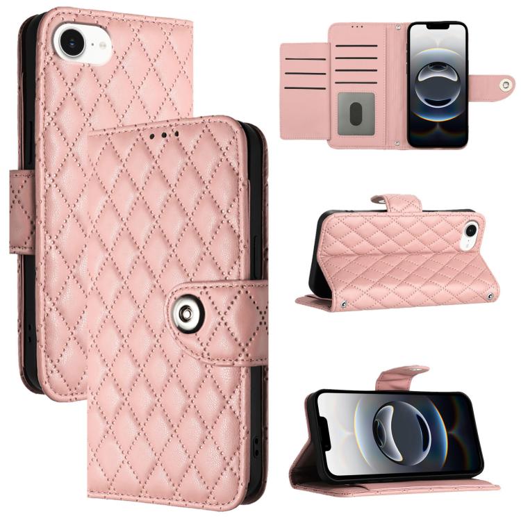 Rhombic Texture Flip Leather Phone Case with Lanyard