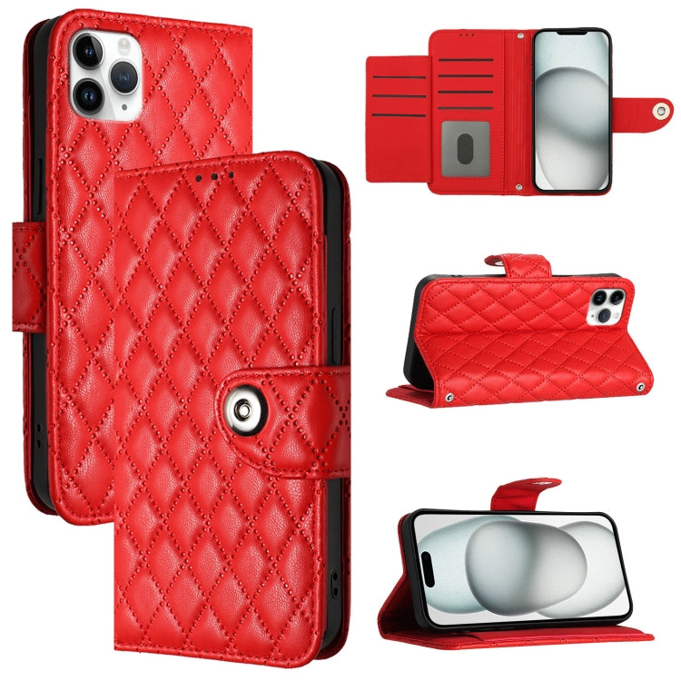 Rhombic Texture Flip Leather Phone Case with Lanyard