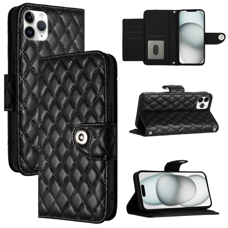 Rhombic Texture Flip Leather Phone Case with Lanyard