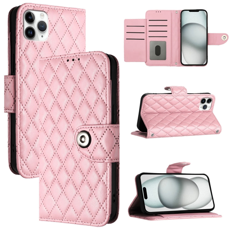Rhombic Texture Flip Leather Phone Case with Lanyard