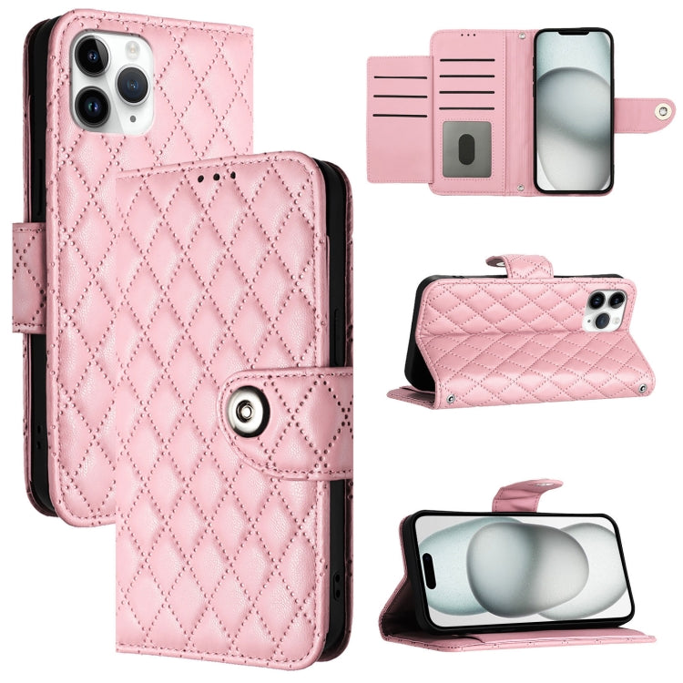 Rhombic Texture Flip Leather Phone Case with Lanyard