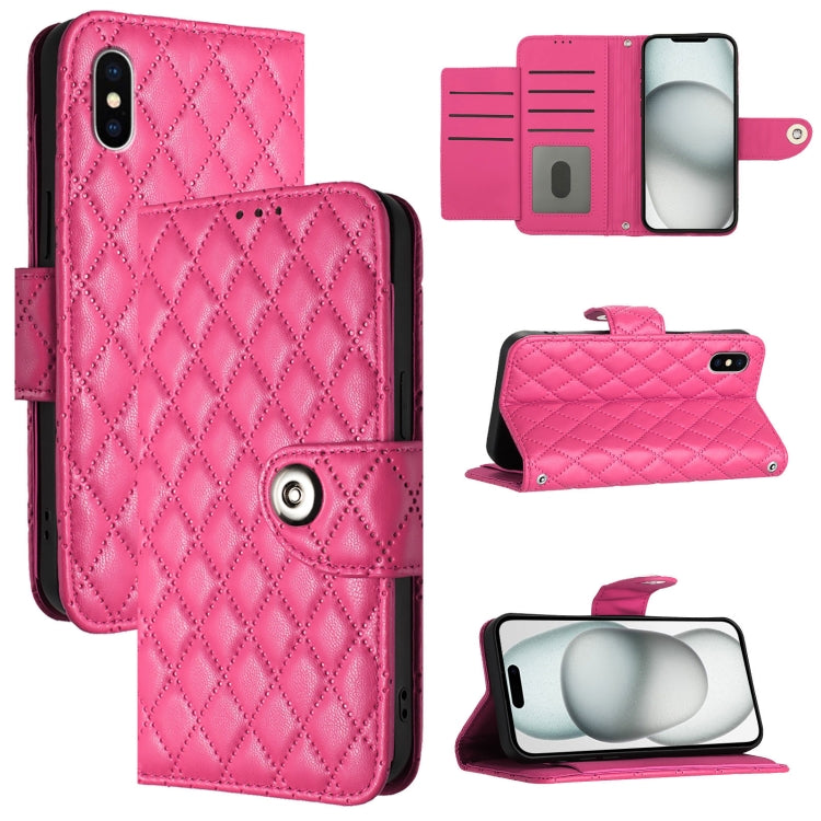 Rhombic Texture Flip Leather Phone Case with Lanyard