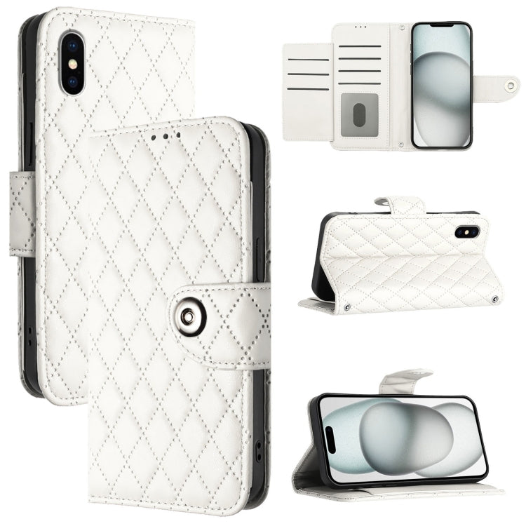 Rhombic Texture Flip Leather Phone Case with Lanyard