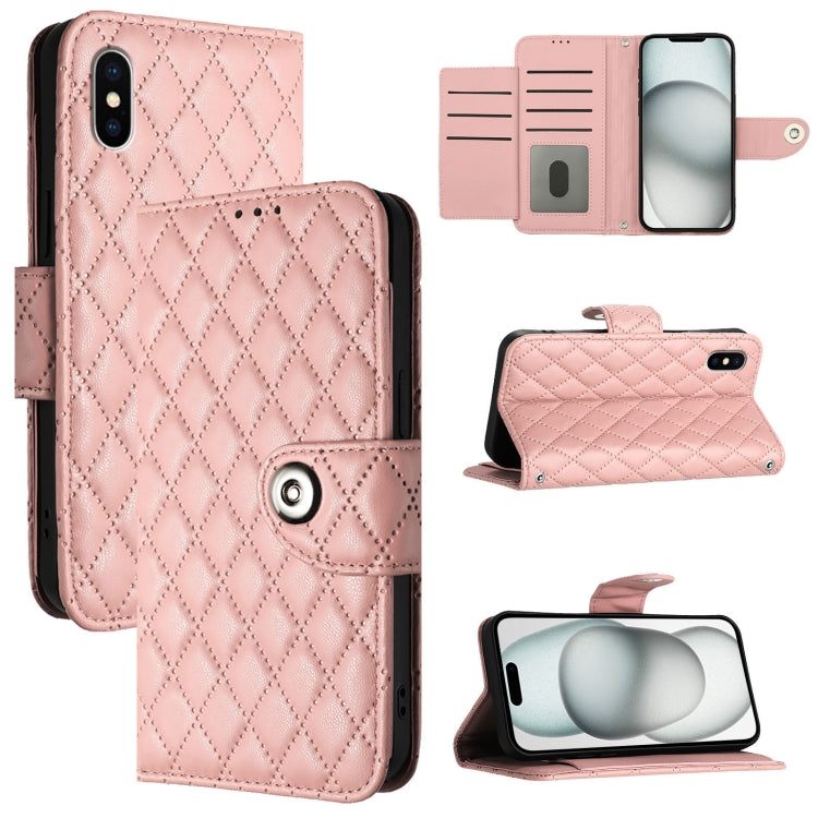 Rhombic Texture Flip Leather Phone Case with Lanyard