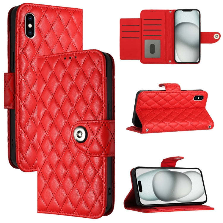 Rhombic Texture Flip Leather Phone Case with Lanyard