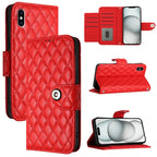 Rhombic Texture Flip Leather Phone Case with Lanyard