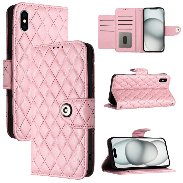 Rhombic Texture Flip Leather Phone Case with Lanyard
