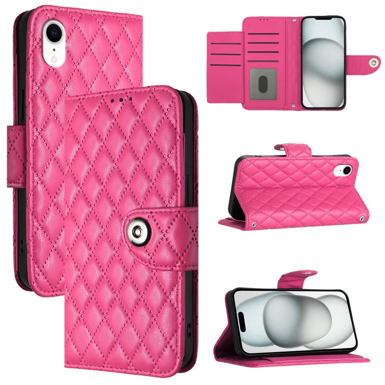 Rhombic Texture Flip Leather Phone Case with Lanyard
