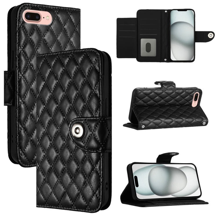 Rhombic Texture Flip Leather Phone Case with Lanyard