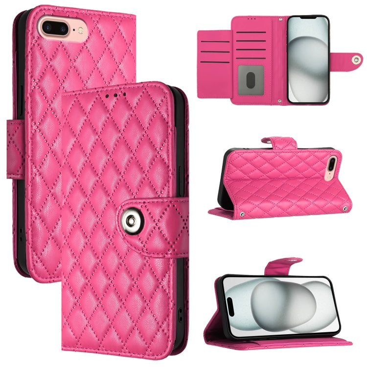 Rhombic Texture Flip Leather Phone Case with Lanyard
